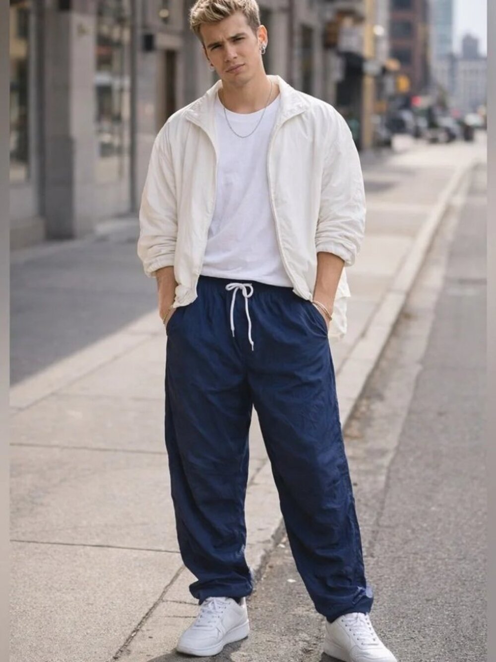 Vintage TAIL Nylon Track Pants Blue Windbreaker Joggers Zip Ankle Retro S